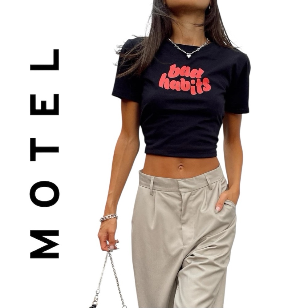 Motel Rocks Bad Habits Crop Tee Black | Size XS